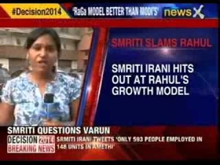 Smriti Irani hits at Rahul's growth model