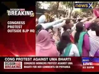 Congress workers protest against Uma Bharti in Delhi
