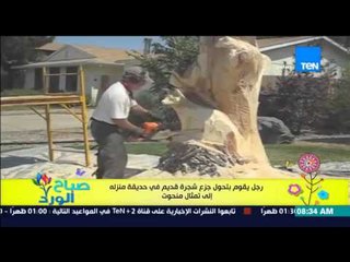 صباح الورد - فيديو لرجل يقوم بتحويل "جزع شجرة" قديم فى حديقة منزله إلى "تمثال منحوت رائع"