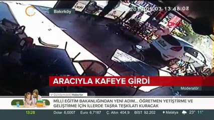 Kontrolden çıkan sürücü otomobiliyle kafeye daldı
