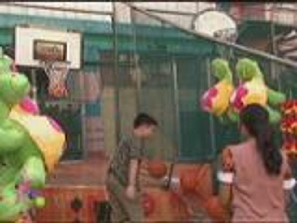 Bimby tries shooting basket with Belle