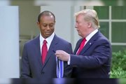 Tiger Woods becomes the fourth golfer in history to receive the Presidential Medal of Freedom.