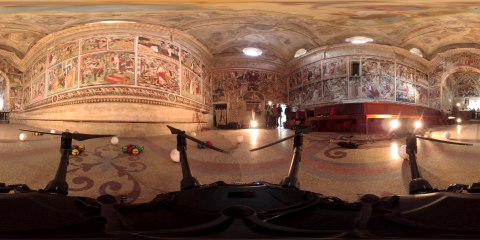 Décollage du drone à l’intérieur de la chapelle Notre-Dame-des-Fontaines de la Brigue