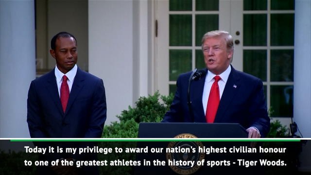 Tiger Woods receives the Presidential Medal of Freedom
