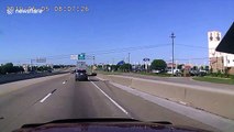 US driver narrowly avoids colliding with rogue tyre on highway