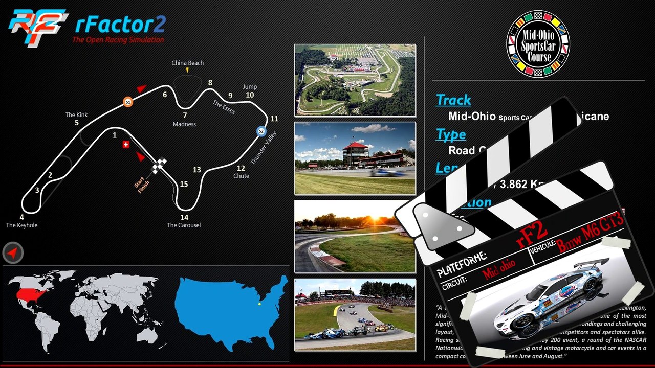 Tour de piste à Mid Ohio en BMW M6 GT3 sur Rfactor 2