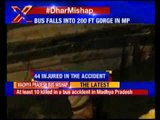 Bus with over 60 passengers plunges from hill into gorge in Madhya Pradesh.