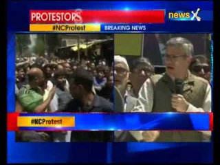 National Conference protest against PDP-BJP government, Omar Abdullah leads the march