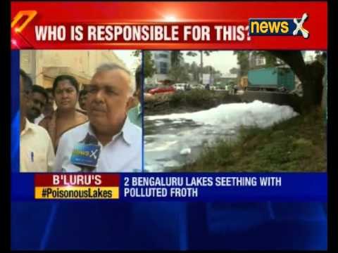 Highly contaminated froth flowing out of lakes in Bellandur, Bengaluru