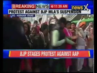 Delhi BJP protests against OP Sharma's suspension in Nirman Vihar
