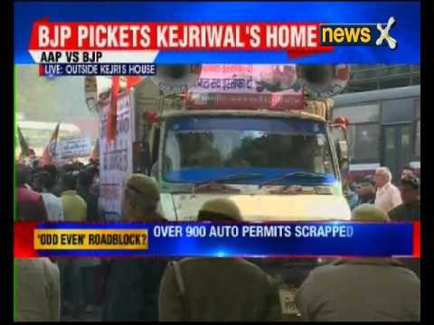 Auto permit scam: BJP workers protest outside Kejriwal's residence