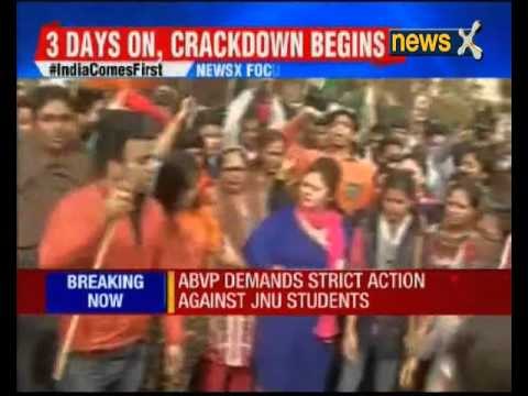 ABVP workers march towards India Gate demanding strict action against JNU students