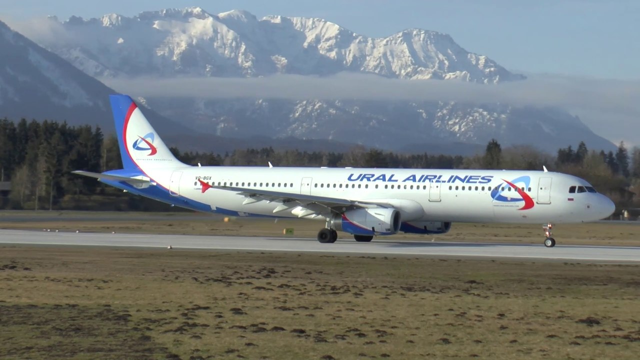 A321 Ural Airlines Take off at LOWS-Salzburg Airport (1080/50P) 23.02.2019