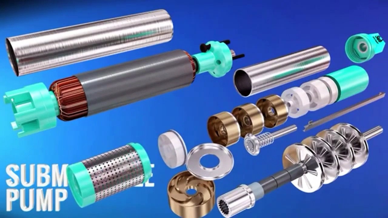 Submersible pump working with animation.