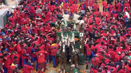 Thousands turn out for 'Battle of the Oranges' in north Italy