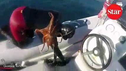 Balık tutmak için denize daldı, sırtına ahtapot yapıştı