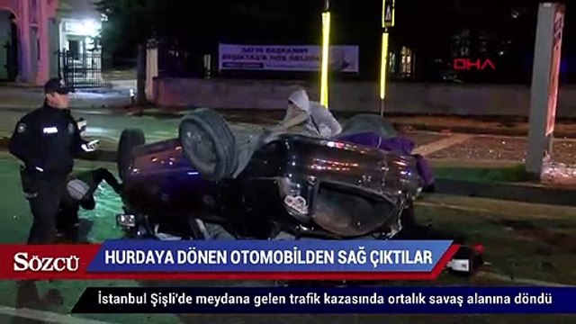 Hurdaya dönen otomobilden sağ çıktılar