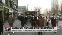 Emergency fine dust reduction measures issued in 12 cities, provinces across S. Korea amid thick blanket of dust particles