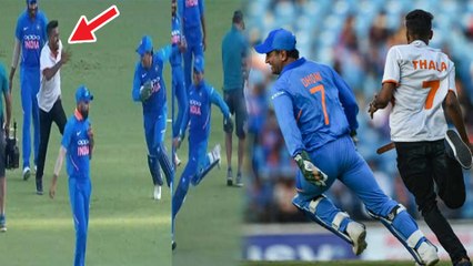Fan chasing Dhoni | தோனியை பார்க்க  அத்துமீறி உள்ளே வந்த ரசிகர்!