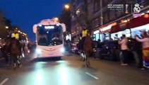 Llegada del autobús del Real Madrid al Estadio Santiago Bernabéu en Champions