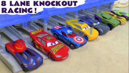 Hot Wheels Race Off Pixar Cars 3 Knockout Racing with DC Comics Justice League & Marvel Avengers 4 Superheroes against Toy story 4 Rex and PJ Masks Catboy & Lightning McQueen