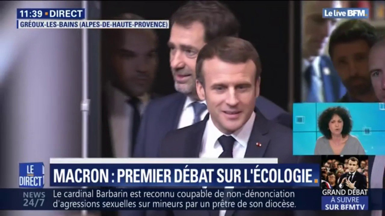 Emmanuel Macron arrive au grand débat sur l'écologie à Gréoux-les -Bains, en Alpes-de-Haute-Provence
