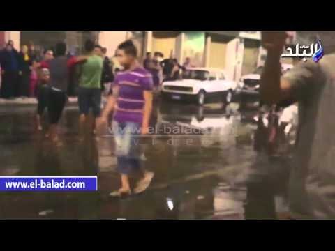 إنكسار ماسورة مياه من شدة إنفجار الأمن الوطني بشبرا الخيمة