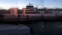Eminönü'nde arabalı vapura giden bir otomobil denize uçtu