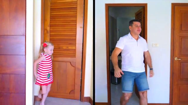 Nastya and papa sleeping at farm sheep Family fun trip. Настя и папа сонные гуляют на ферме овец Видео для