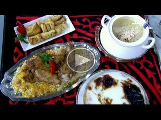 مندي اللحم وباتيه باللحم والجبن الشيدر وشوربة كريمة وقرع بالكريمة