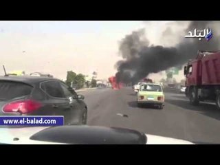 صدى البلد | اشتعال سيارة فى تصادم بـ6 اكتوبر ومصرع السائق