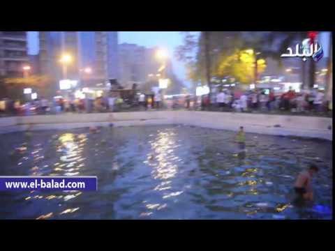 صدى البلد | الأطفال يحولون نافورة مصطفى محمود إلى حمام سباحة