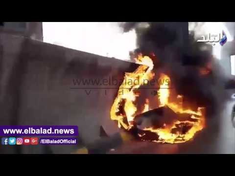 صدى البلد | اشتعال النيران فى حواجز كوبري محور صفط اللبن