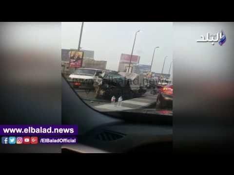 صدى البلد | شلل مروري أعلى كوبري أكتوبر لتصادم 4 سيارات