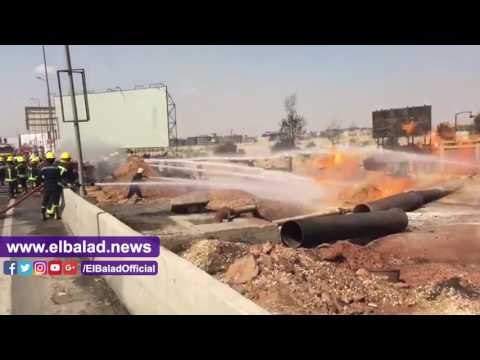 صدى البلد | انتشار سيارات تابعةً للقوات المسلحة للسيطرة علي حريق الغاز