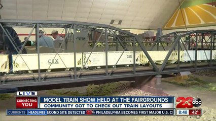 Model train show held at fairgrounds: Bridge