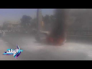 صدى البلد |  لحظة احتراق سيارة اعلي كوبري قصر النيل