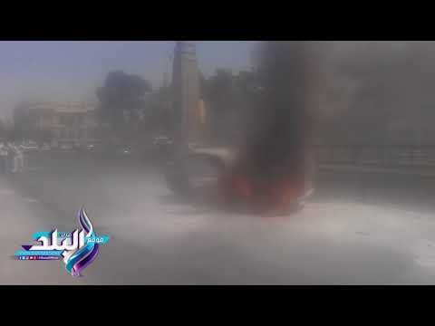 صدى البلد | لحظة احتراق سيارة اعلي كوبري قصر النيل