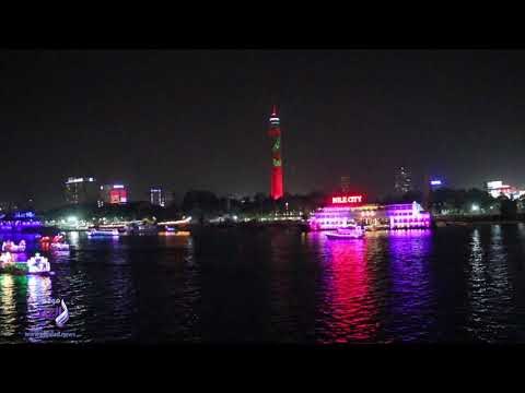 صدى البلد | برج القاهرة يتزين بعلم المغرب بعد خسارة استضافة كأس العالم