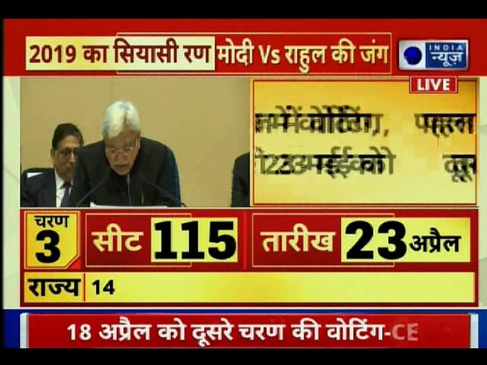 Lok Sabha Election 2019 Dates,Schedule;Voting for Lok Sabha polls;April 11 to May 19, result May 23