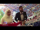 صدى البلد | عروسان يحتفلان بزفافهما فى مدرجات مباراة السعودية ضد مصر