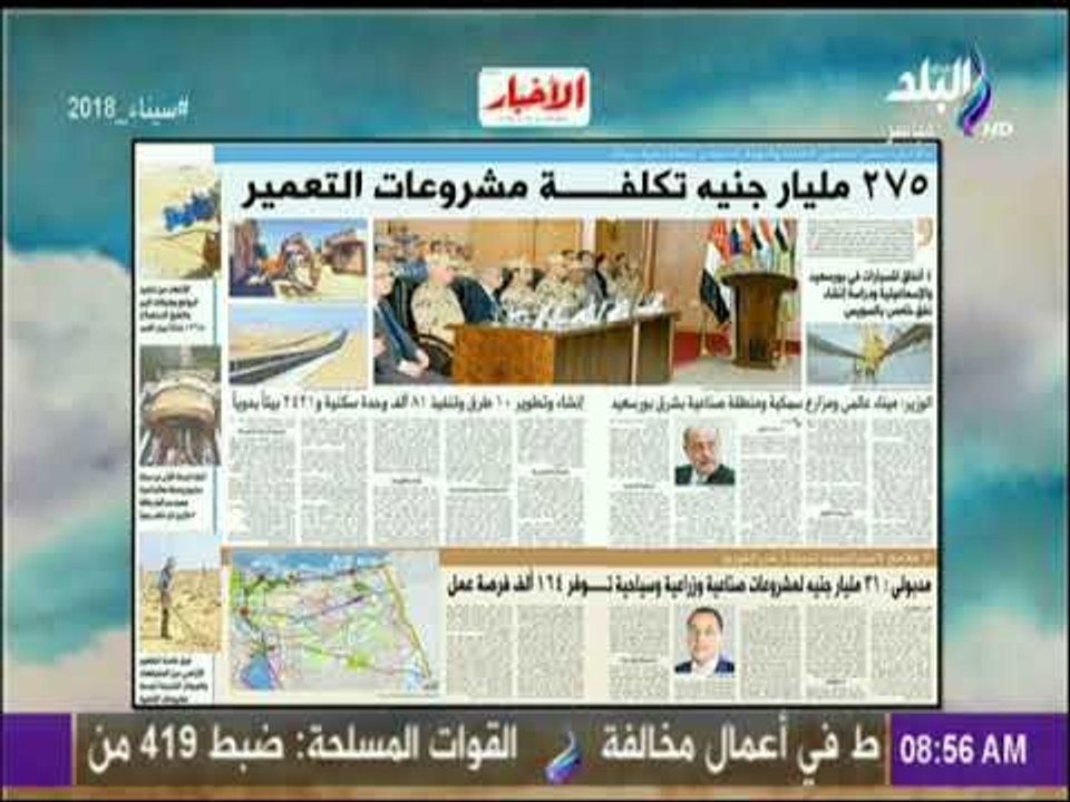 صباح البلد - 275 مليار جنيه تكلفـــــــة مشروعات تعمير سيناء