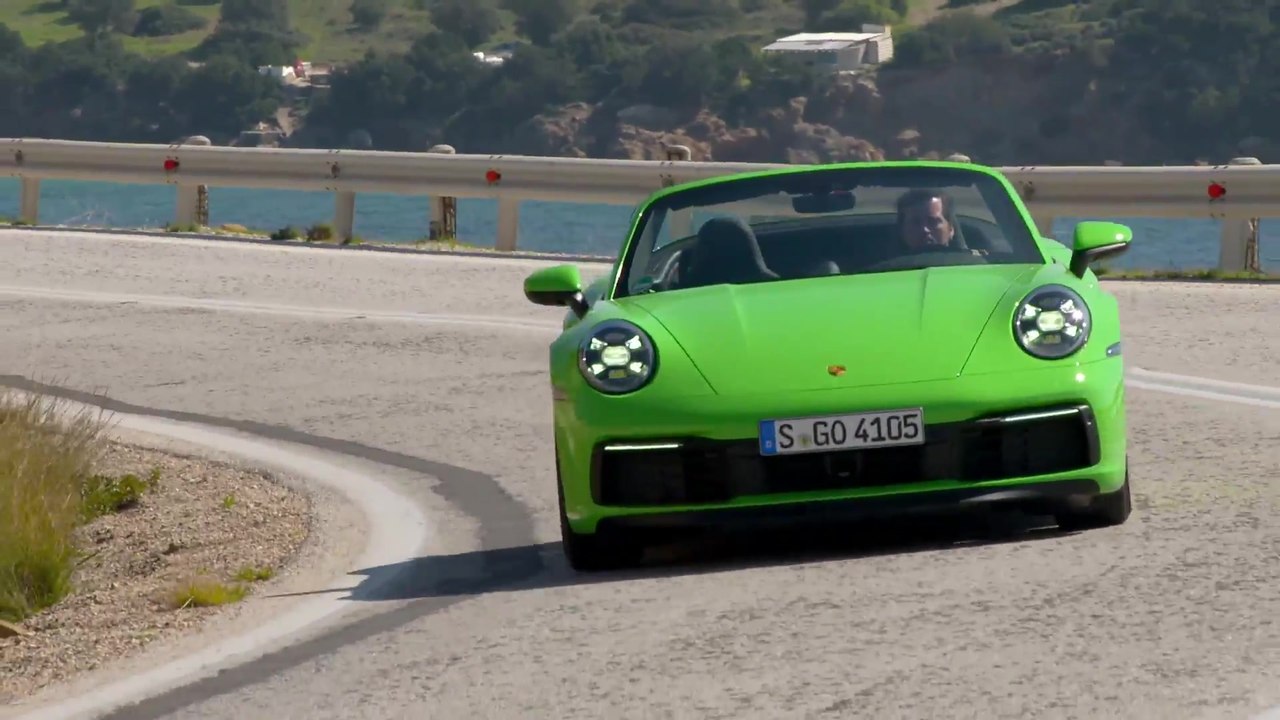 Porsche 911 Carrera S Cabriolet in Lizard Green Driving Video