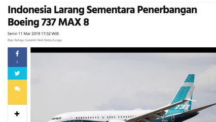 Pengoperasian Boeing 737 MAX 8 Sementara Dihentikan