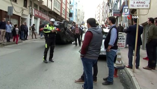 Takla atan otomobilden burnu bile kanamadan çıktı