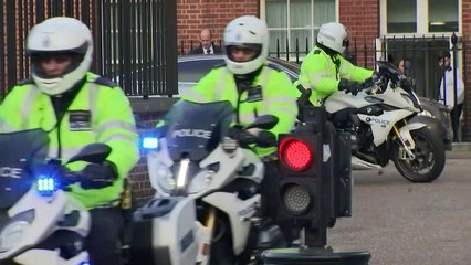 Theresa May leaves Downing Street for Strasbourg
