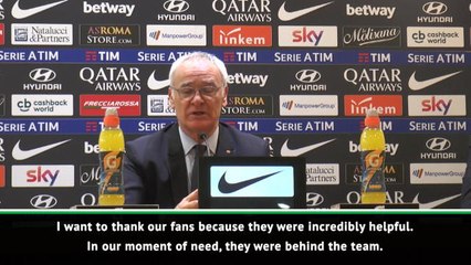Ranieri thanks Roma fans after winning start