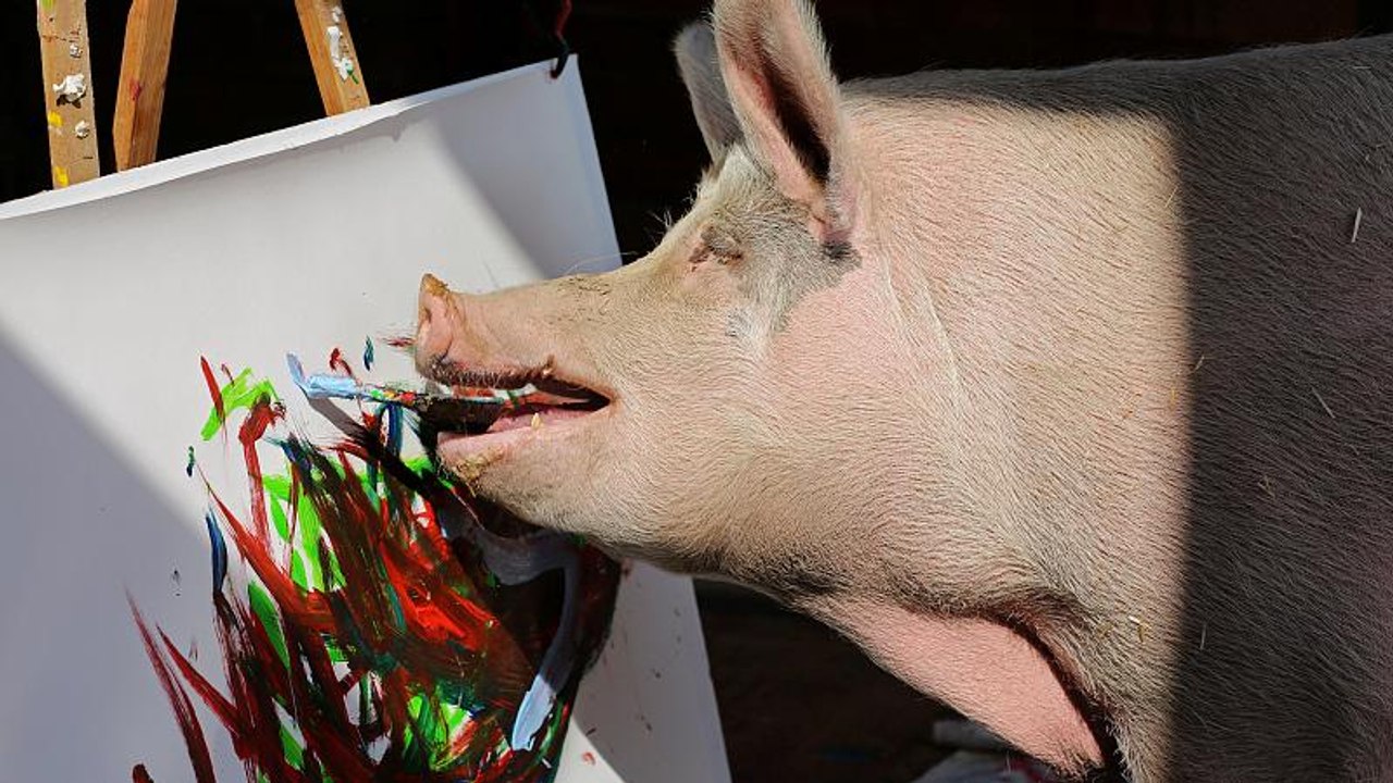 'Oink' - Schwein Pigcasso malt weiter: ein Bild kostet 4.000 Dollar