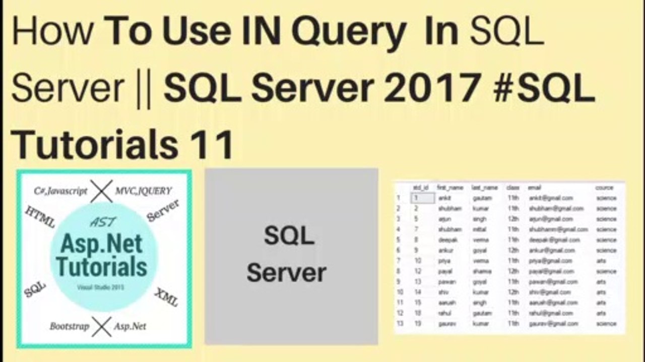 How to use IN query in sql server 2017 || #sql tutorials 11