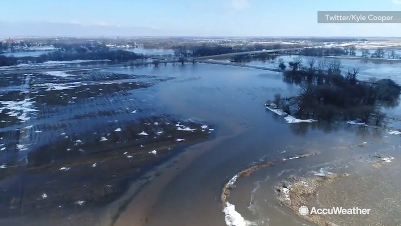 Drone reveals widespread flooding near Wahoo, Nebraska